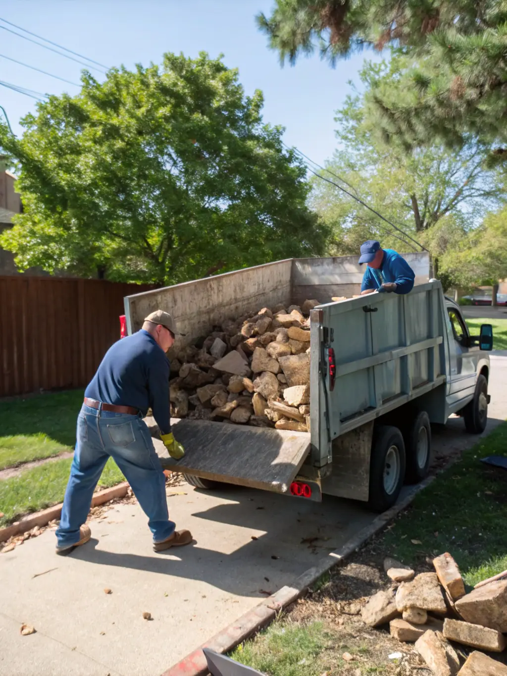 A photo showing the debris cleanup process, with a focus on responsible disposal and recycling of cleared materials.